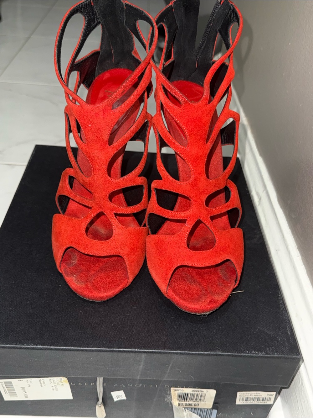 Giuseppe Zanotti Red Suede Cutout Heel Sandals